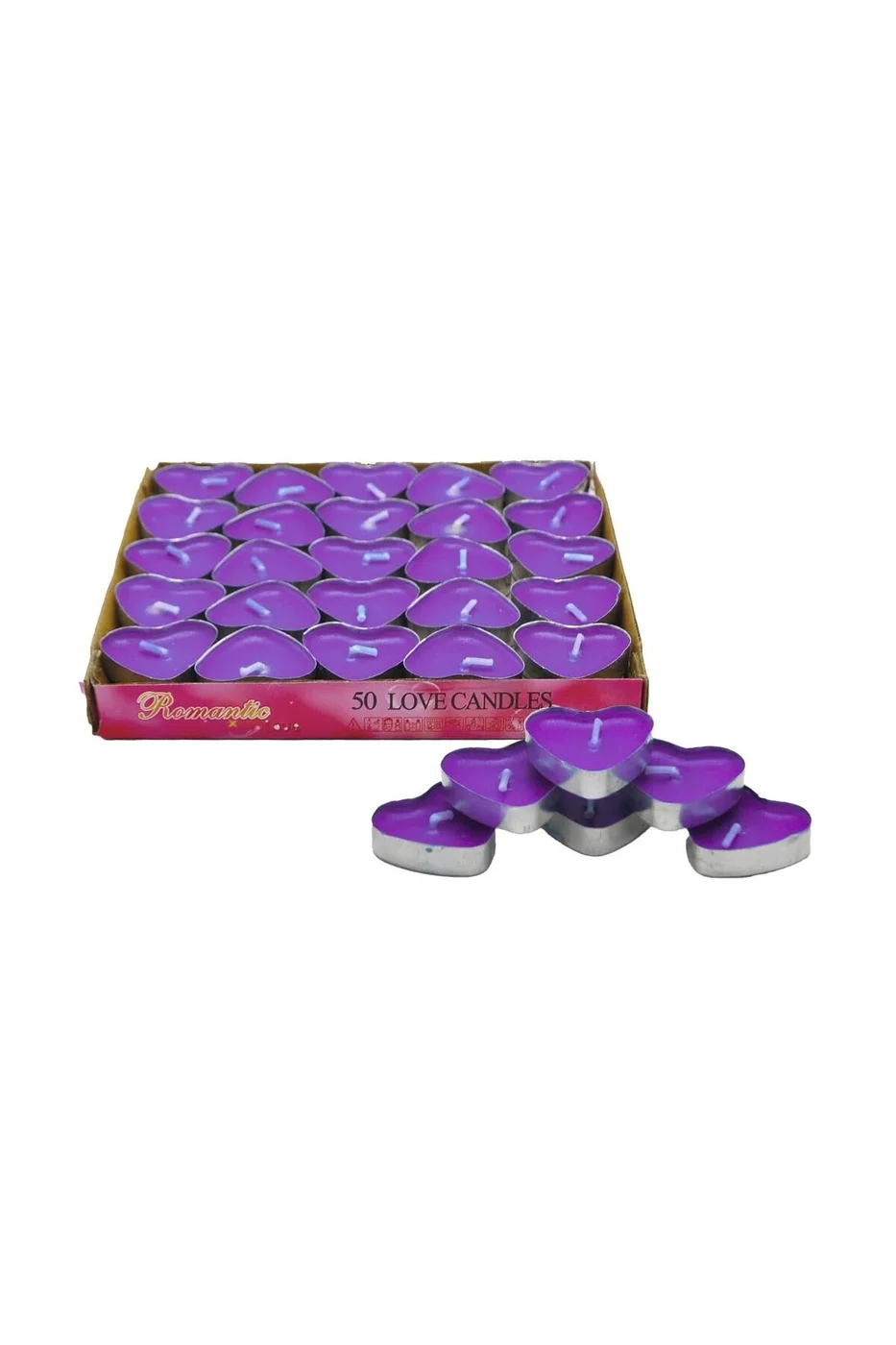 50 Lİ TEALİGT MOR KALP MUM