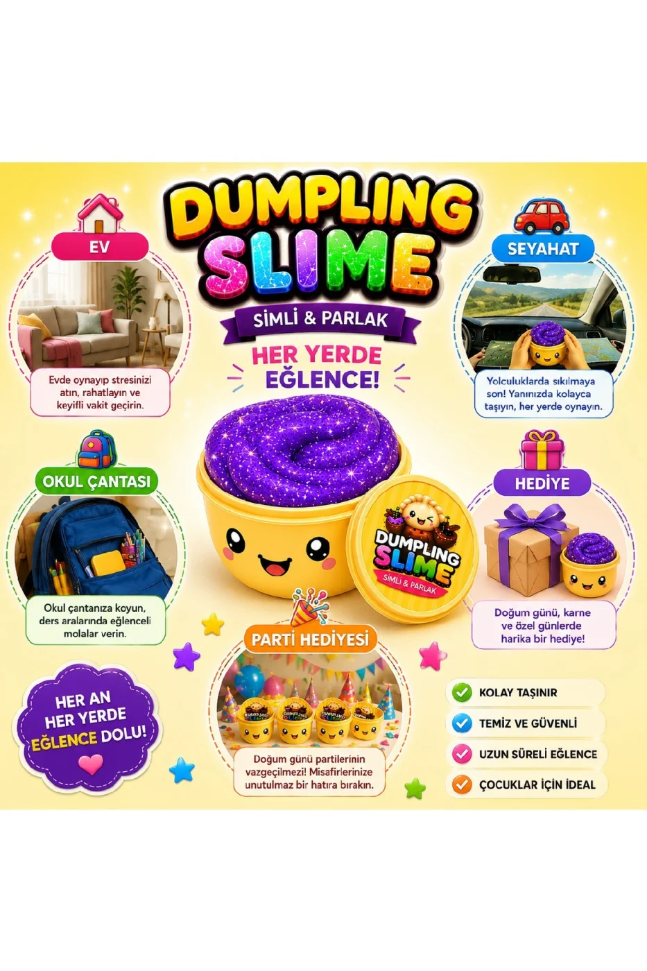 Çin Mantısı Slime Simli Oyun Hamuru Tekli | Glitter Slime | Esnek Yumuşak Doku | Kapaklı Kutu | 6 Renk Seçeneği gorsel 8
