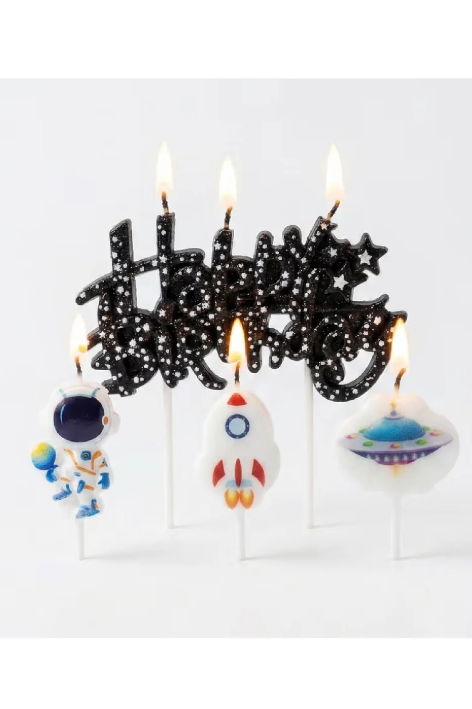 UZAY HAPPY BİRTHDAY 4 LÜ DOĞUM GÜNÜ PARTİ SETİ SÜSÜ MUMU gorsel 2
