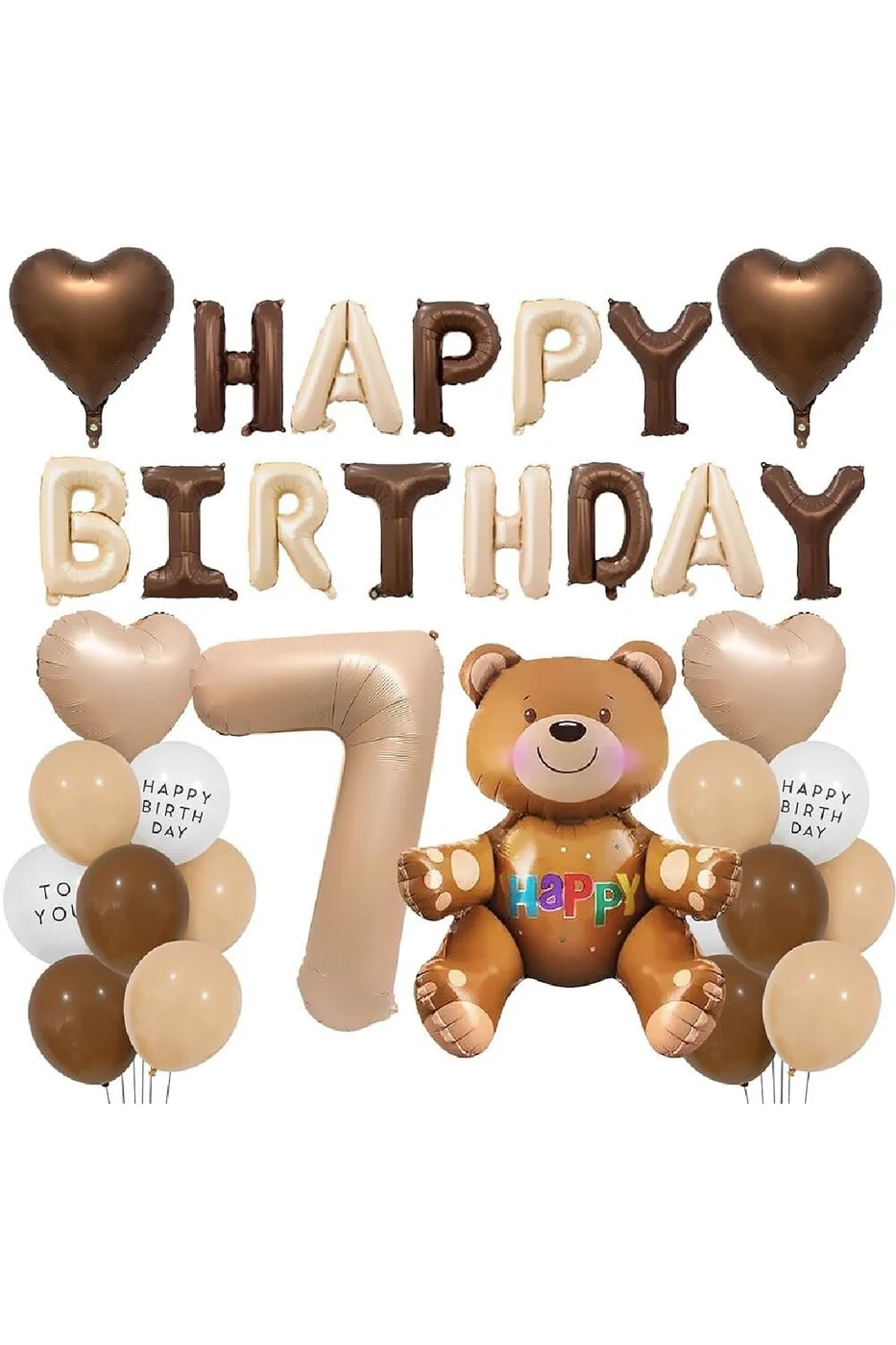Lüks Retro Ayıcık Kahverengi Folyolu Balon Happy Birthday Afiş Dekorasyon Doğum Günü Parti Seti Süsü