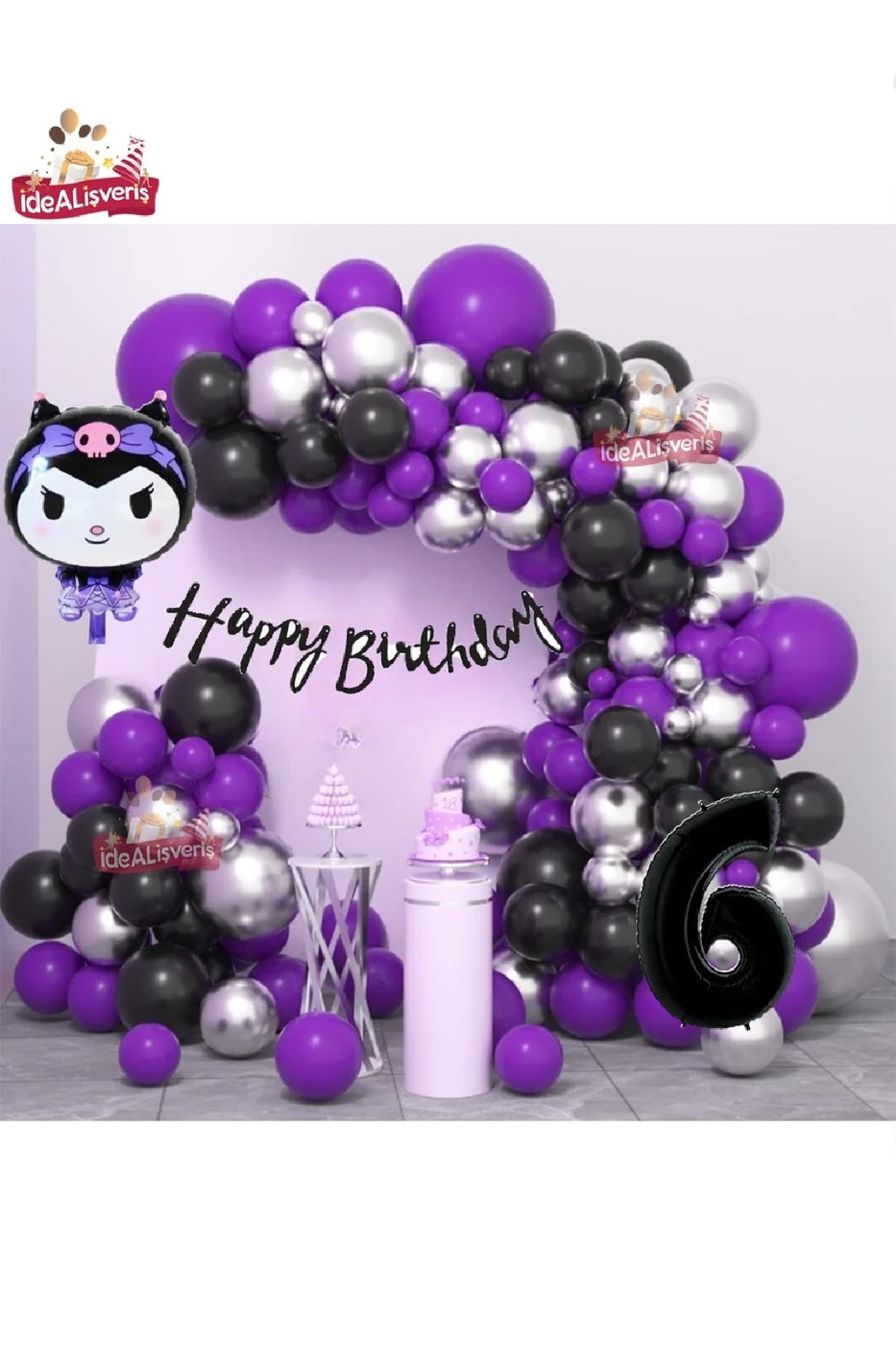 Yaş Folyolu Kuromi Temalı Balon Seti Kuromi Doğum Günü Parti Seti Süsü gorsel 6