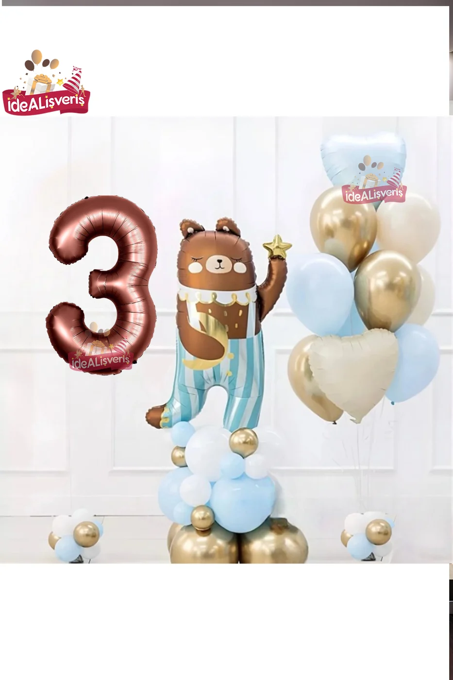 SEVİMLİ TEDDY BEAR AYI FOLYOLU 3 YAŞ KAHVE FOLYOLU DOĞUM GÜNÜ PARTİ SETİ SÜSÜ