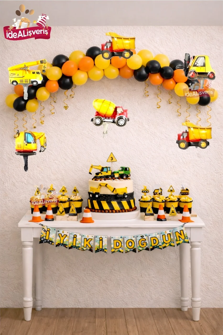 İnşaat Temalı Doğum Günü Süsleme Seti İş Makinesi Balon Dekorasyon Parti Seti Süsü gorsel 3