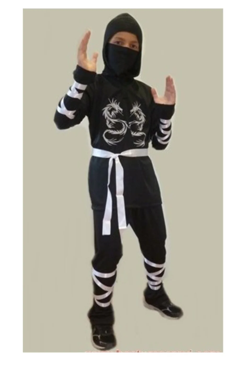 Unisex Çocuk Beyaz Ninja Kostümü + Kılıç Kalkan Seti