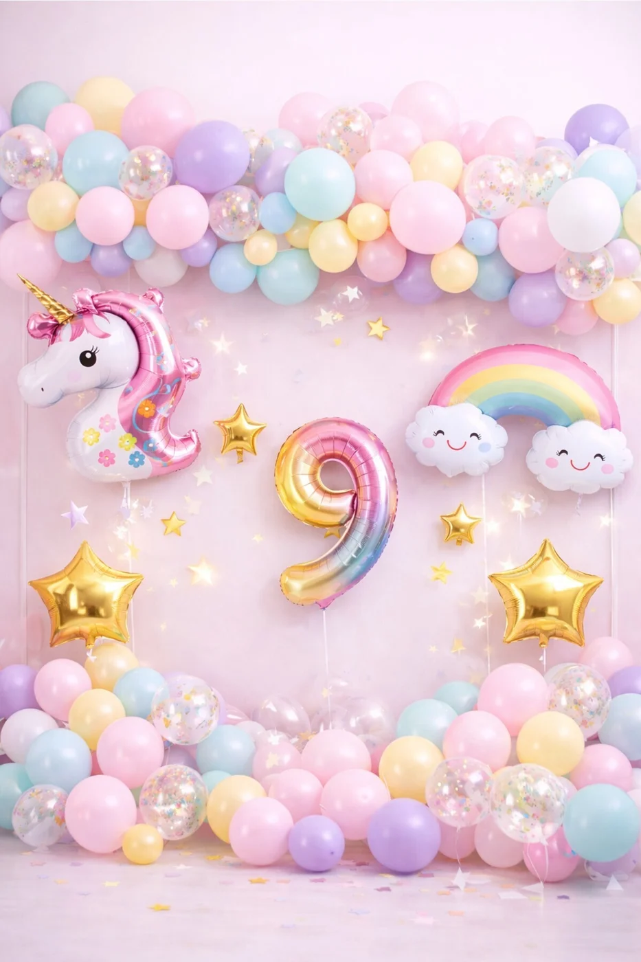 Unicorn Gökkuşağı Pastel Doğum Günü Balon Seti Zincir Yaş Balonlu Parti Süsleme Seti Süsü