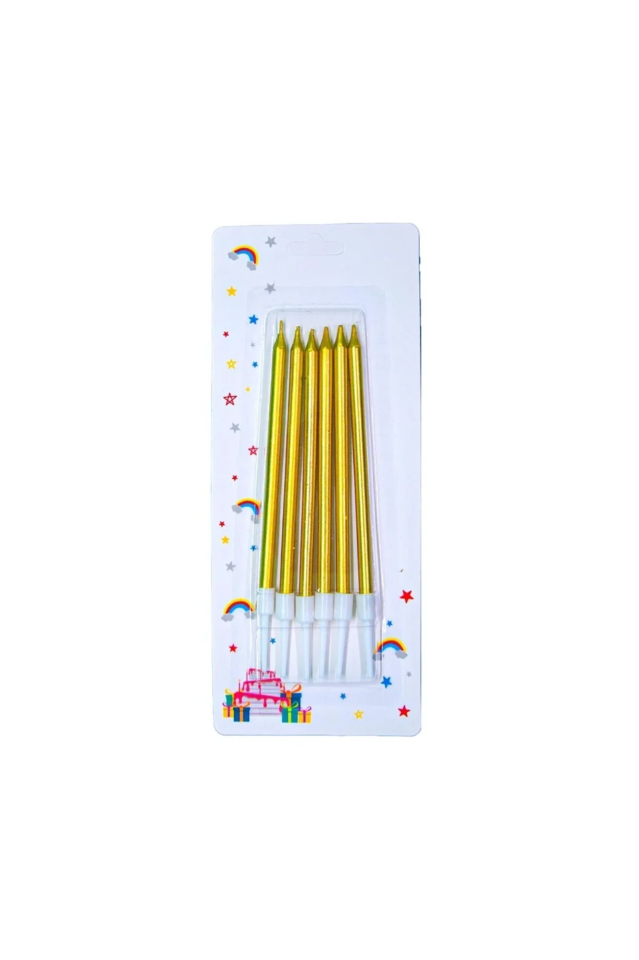 6 LI İNCE UZUN GOLD MUM 13CM