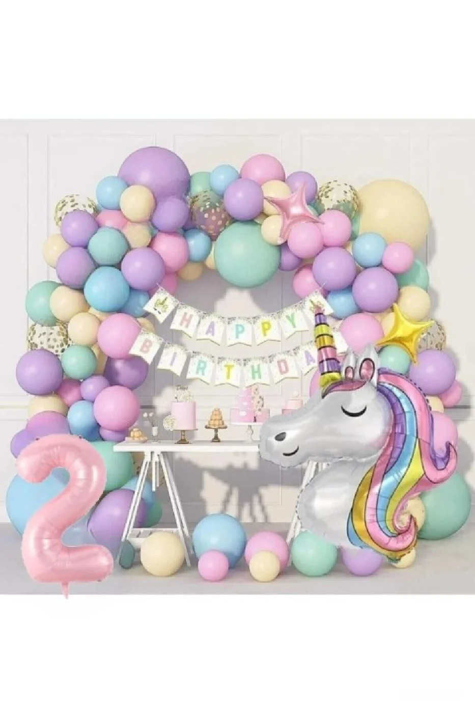Kız Çocuklar Için  Unicorn Lüks Doğum Günü Parti Seti Süsü gorsel 2