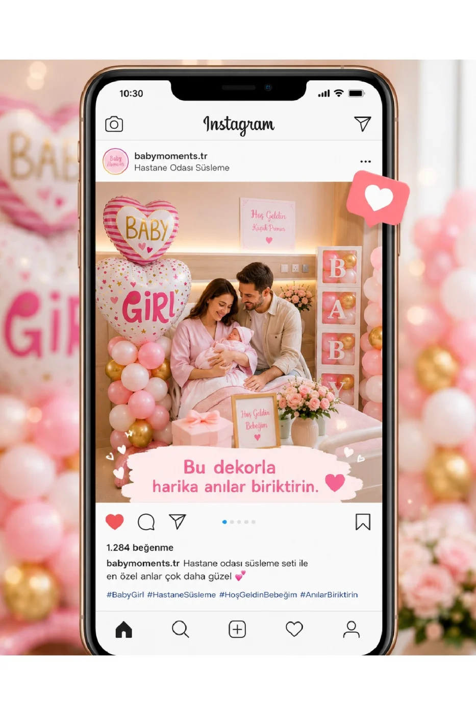 Baby Girl Hastane Odası Süsleme Seti – Hoş Geldin Bebek Kız Balon Dekorasyon Seti | BABY Kutu, Balon Standı ve Balon Zinciri gorsel 6