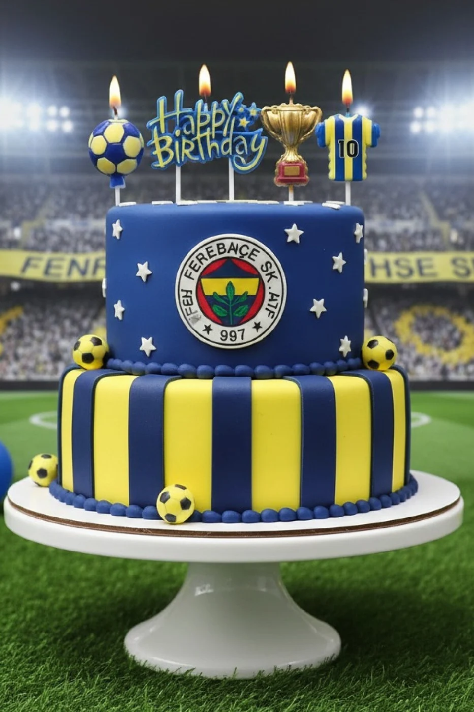 SARI LACİVERT FUTBOL TOPLU FORMALI HAPPY BİRTHDAY 4 LÜ MUM SETİ gorsel 3