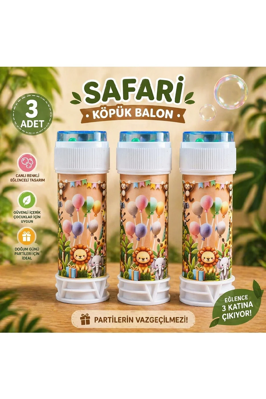 Safari Temalı Happy Birthday Köpük Balon Seti 3’lü 5’li 10’lu Doğum Günü Parti Dağıtmalık Köpük gorsel 2