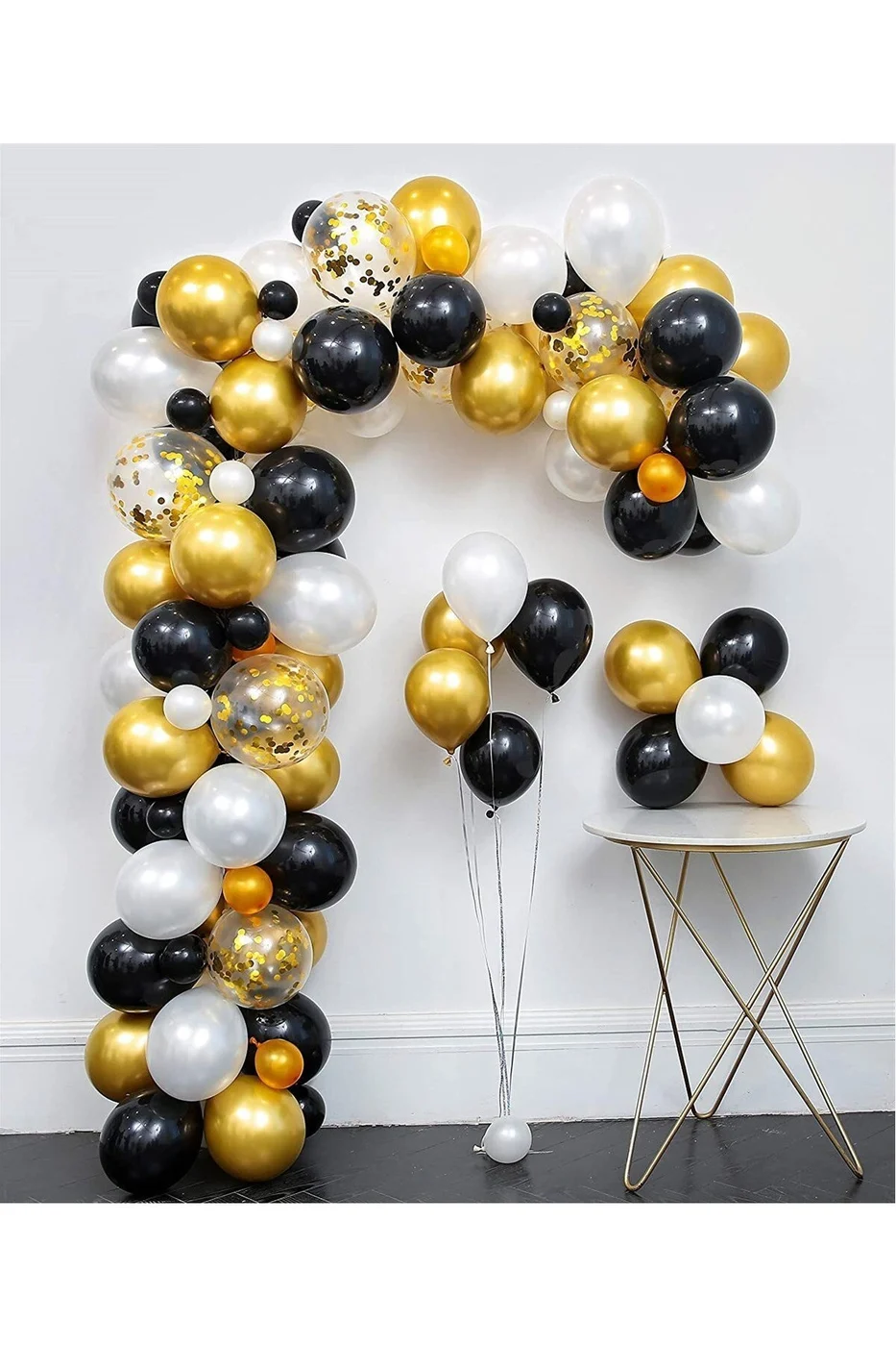 50 Adet Gold Siyah Beyaz Balon Zinciri Seti gorsel 4