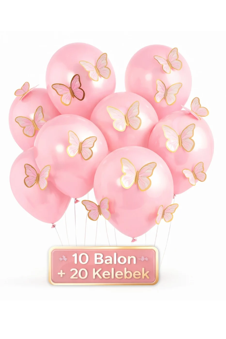 Soft 3D Kelebekli Balon Seti – 10 Balon + 20 Kelebek Doğum Günü Parti Seti Süsü