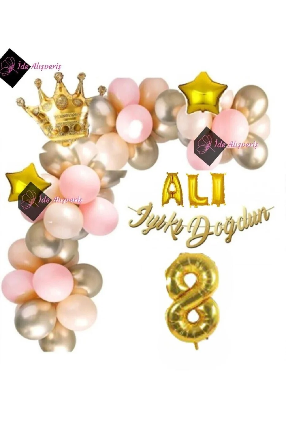3 Harfli Folyo Balon 8 Yaş Lüks Doğum Günü Balon Seti Doğum Günü Parti Süsü