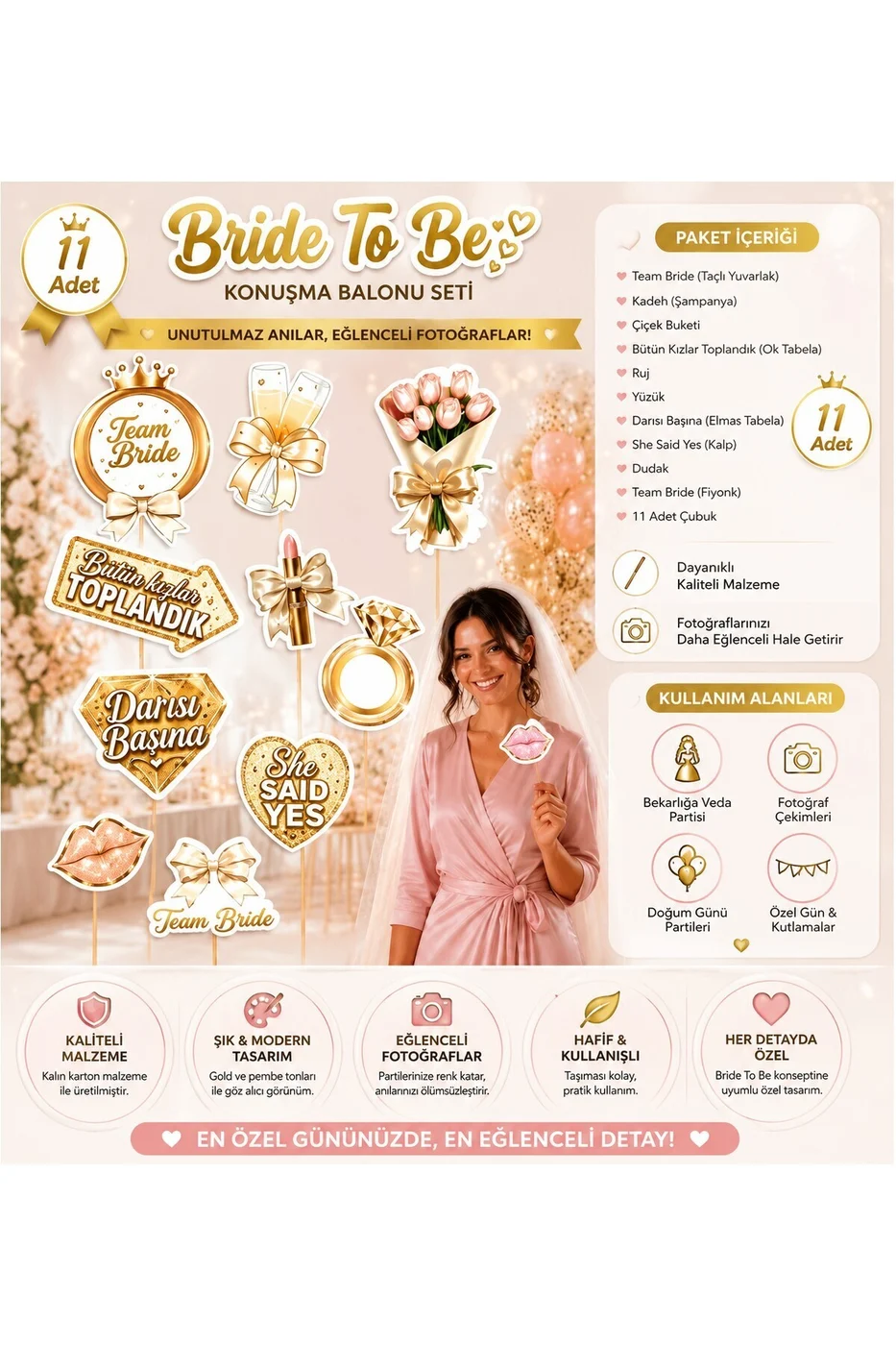 Bride To Be Konuşma Balonu Seti 11 Parça | Bekarlığa Veda Parti Fotoğraf Çekim Aksesuarı | Team Bride Photo Booth gorsel 2