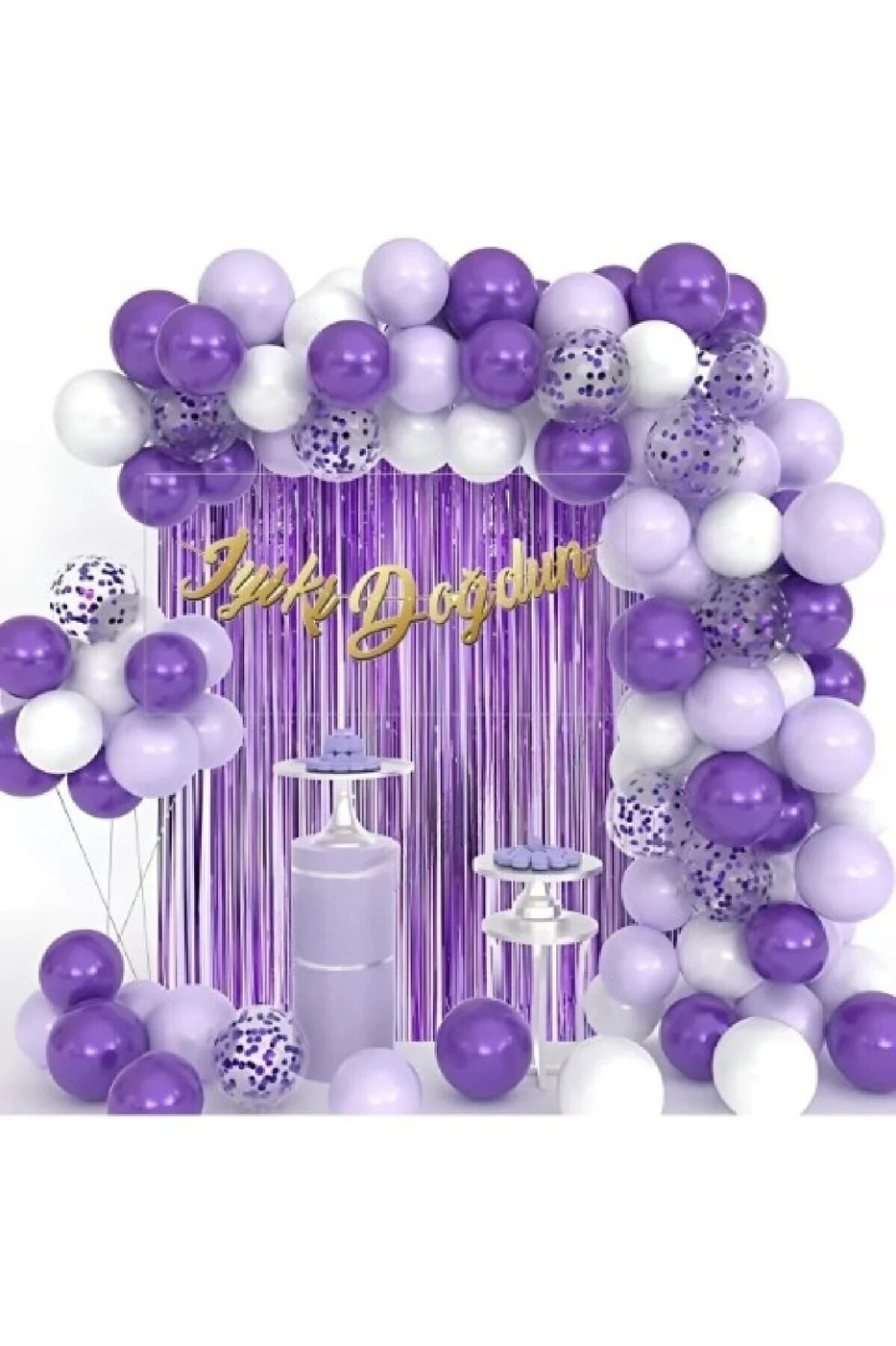 Lüks Mor Lila Beyaz Doğum Günü Balon Zincir Seti