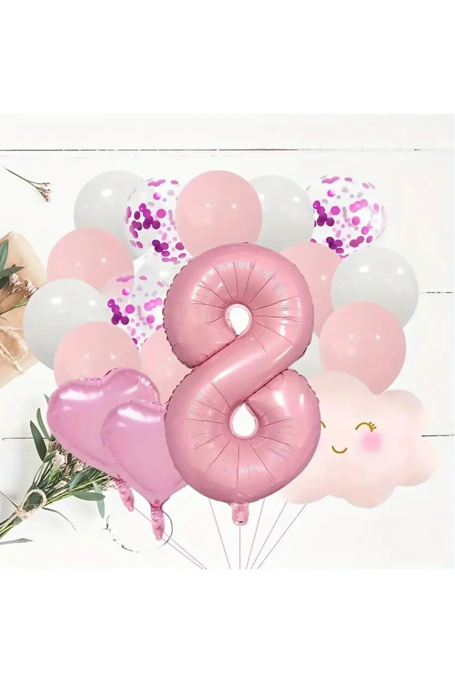 Pembe Rakam Yaş Folyo Balonlu Pembe Bulut Folyolu Doğum Günü Parti Seti Süsü
