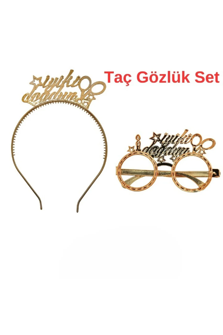 Gold İyiki Doğdun Tac Gözlük Seti İyiki Doğdun Parti Aksesuar Taç Gözlük