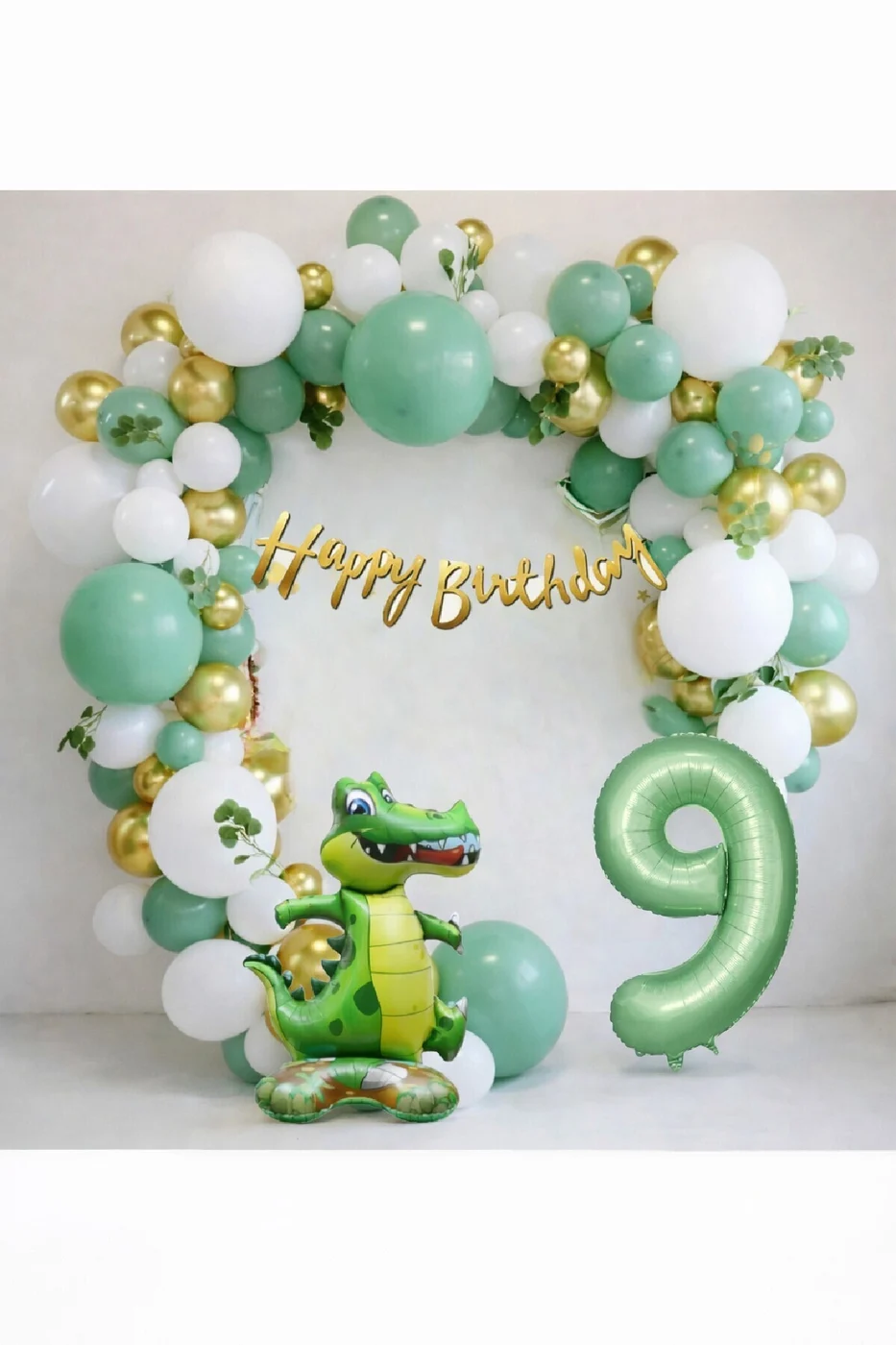 Dinozor Temalı Yaş Balonlu Doğum Günü Parti Seti Yeşil Gold Balon Seti & Dino Balon Seti