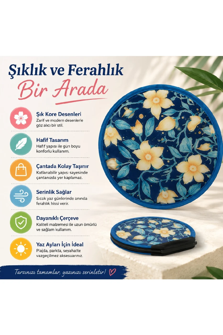 Kore Desenli Katlanır El Yelpazesi | Yazlık Serinletici Yelpaze | Hafif Taşınabilir | Çanta Boy | 4 Desen Seçeneği gorsel 2