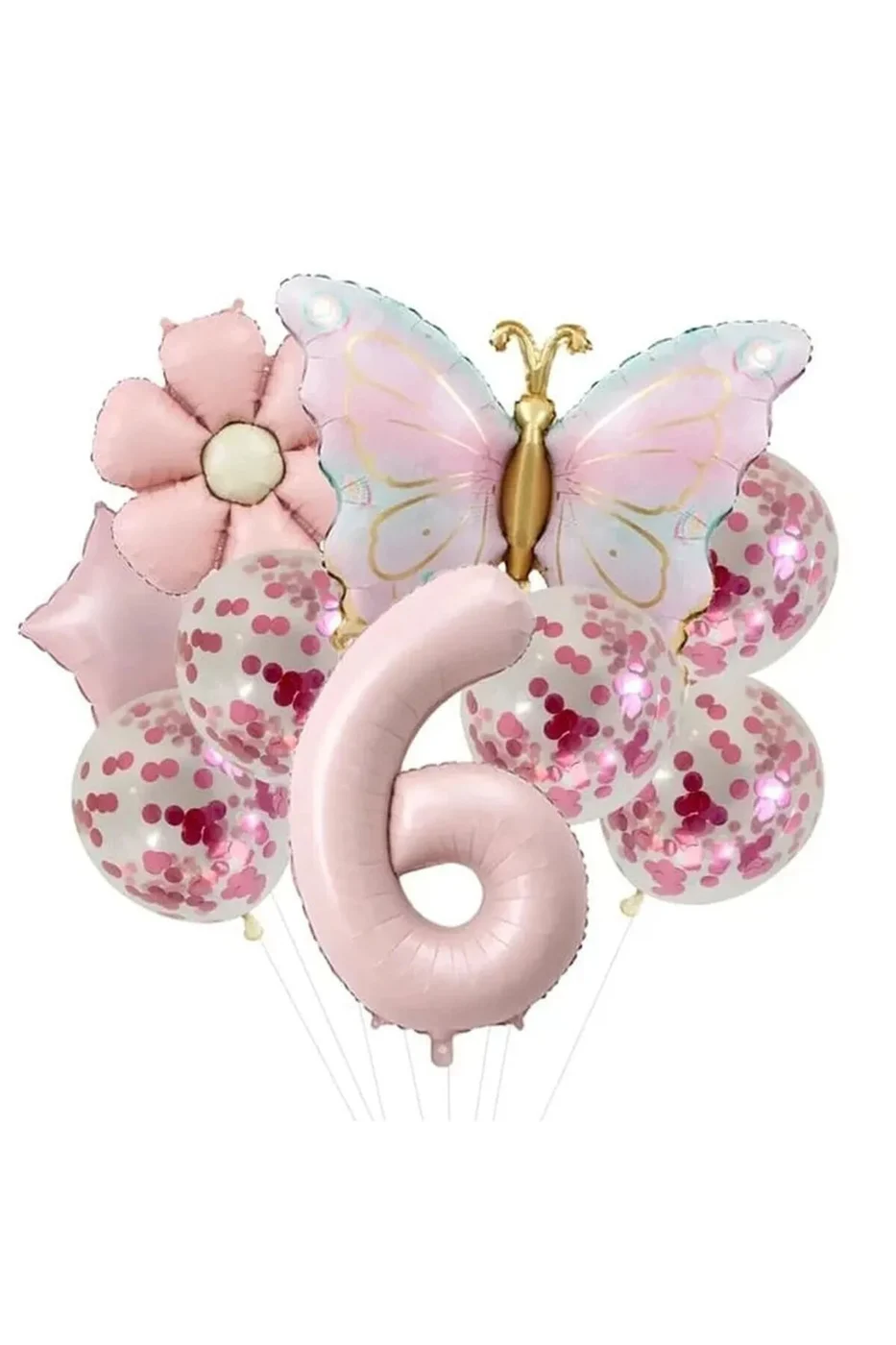 SOFT PEMBE PAPATYALI YILIDIZLI KELEBEK YAŞ FOLYO BALONLU DOĞUM GÜNÜ PARTİ SETİ SÜSÜ gorsel 5