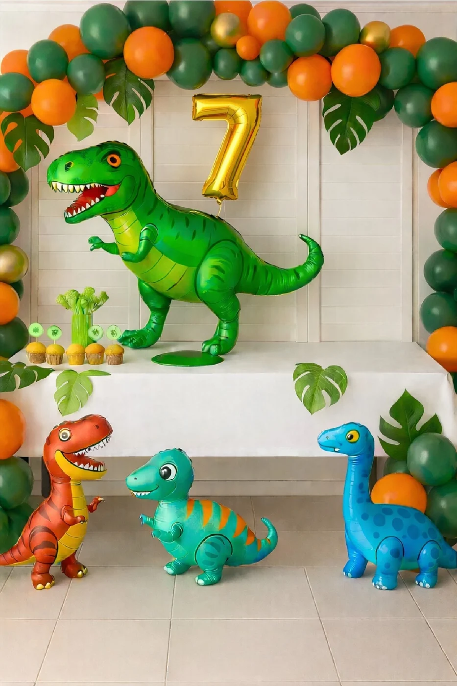 🦖 Dinozor Jungle Temalı Gold Rakamlı Doğum Günü Konsept Parti Seti Süsü 4 Folyo Dinozor