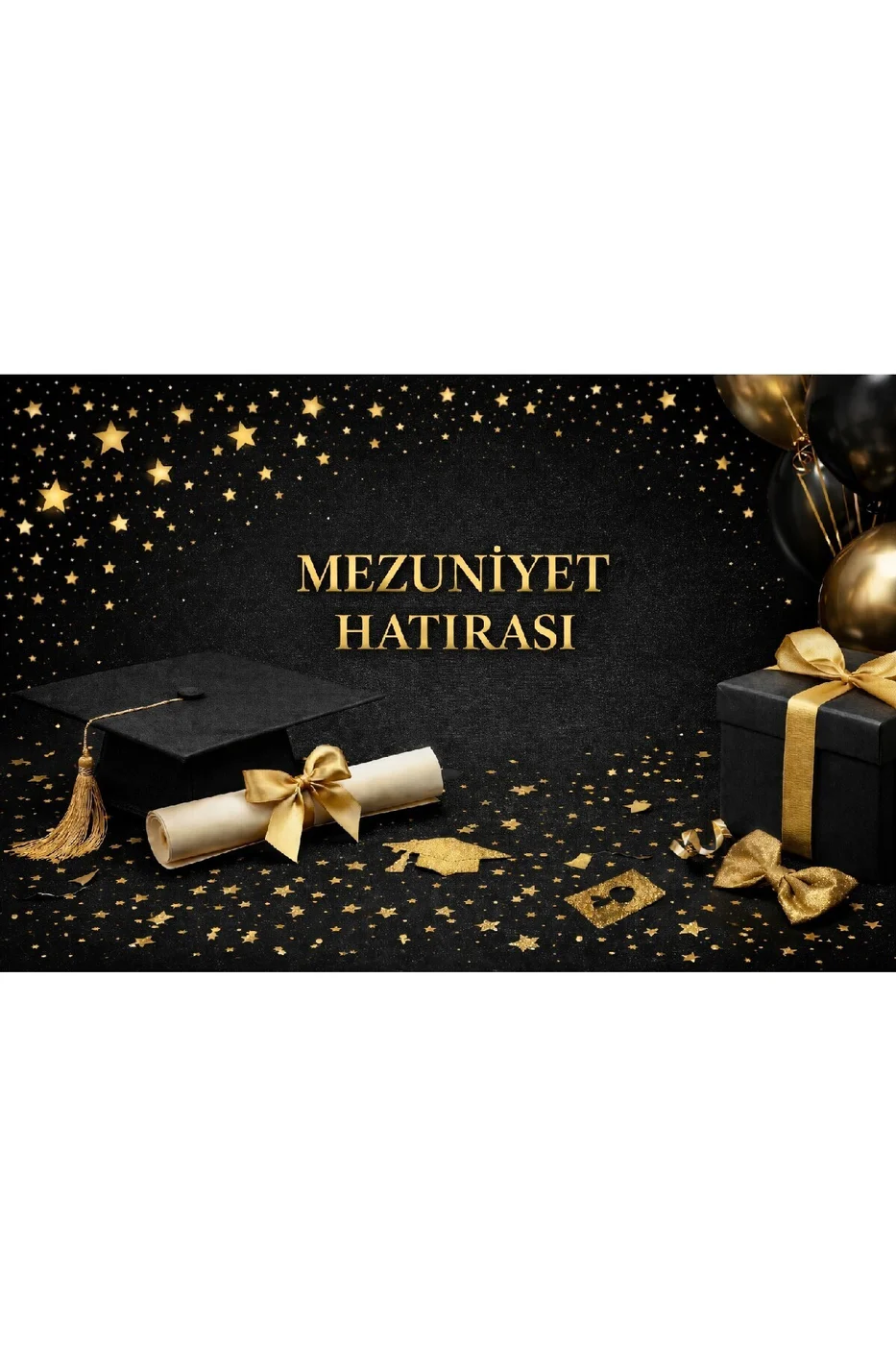 2026 Mezuniyet Hatırası Panosu Siyah Gold Afiş Backdrop Branda Fotoğraf Çekim Dekor Brandası gorsel 3