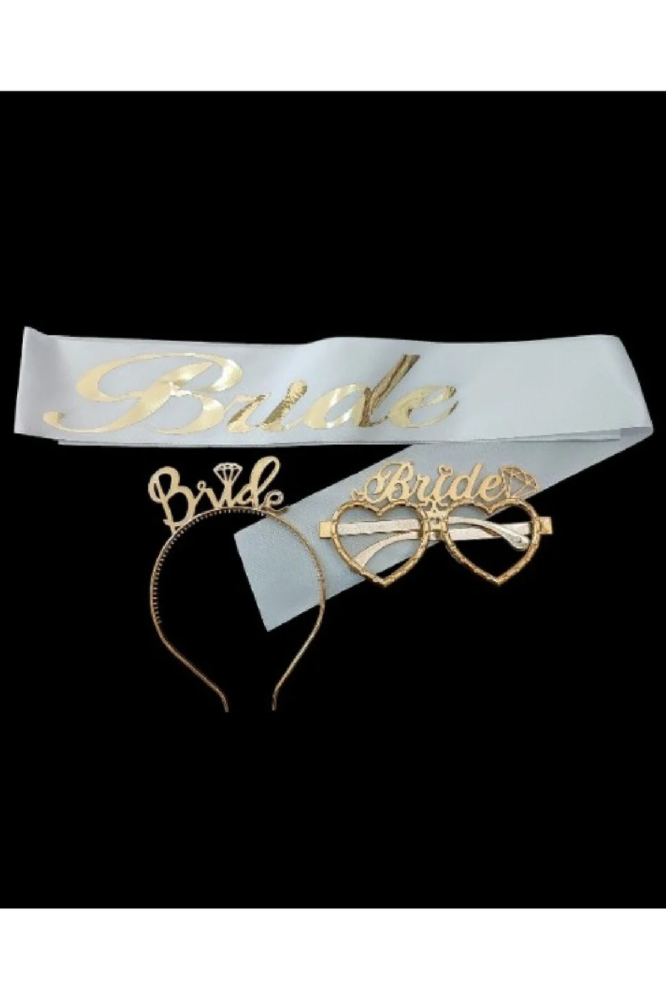 Gold Bride Plastik Taç Gözlük Ve Kuşak Seti Bride Bekarlığa Veda Partisi gorsel 4
