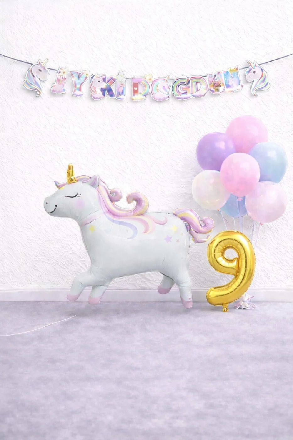 Unicorn Balonlu Karışık Balonlu Doğum Günü Seti Gold Rakamlı Parti Seti Süsü Dekorasyon Seti