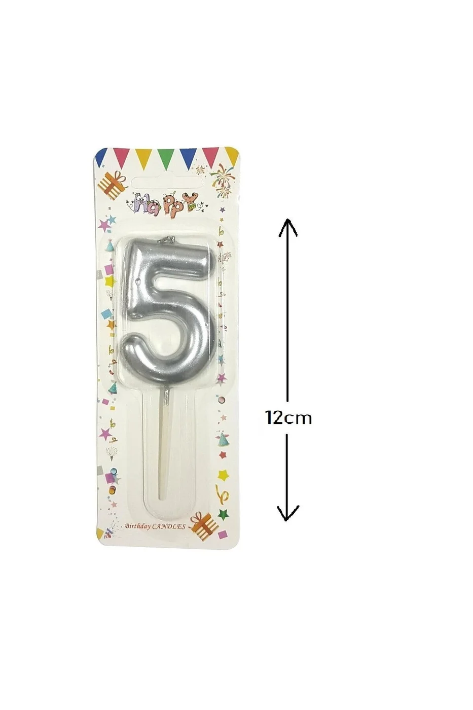 BÜYÜK BOY 5 RAKAM GÜMÜŞ MUM 12CM