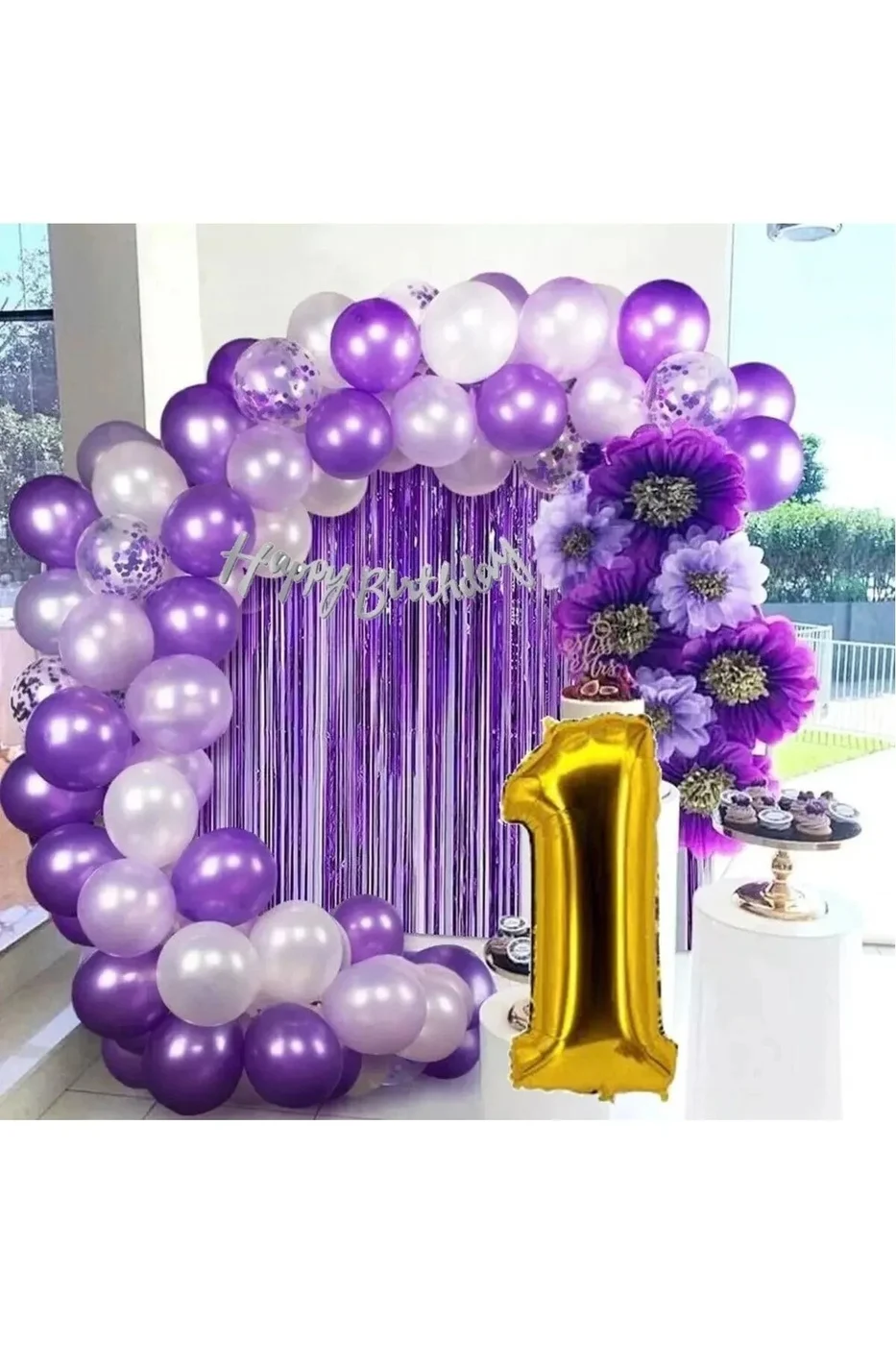LÜX MOR LİLA BALON ZİNCİR SET DOĞUM GÜNÜ PARTİ SETİ SÜSÜ