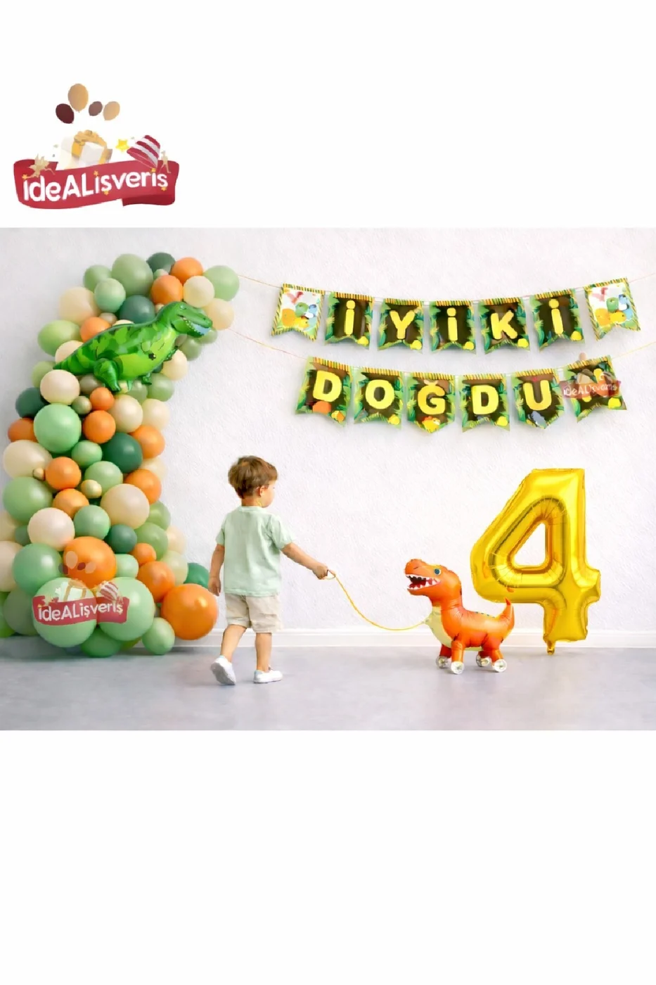 Jurassic Adventure Dinozor Doğum Günü Parti Konsept Seti Süsü Yürüyen Dinozor Gold Rakam Balonlu