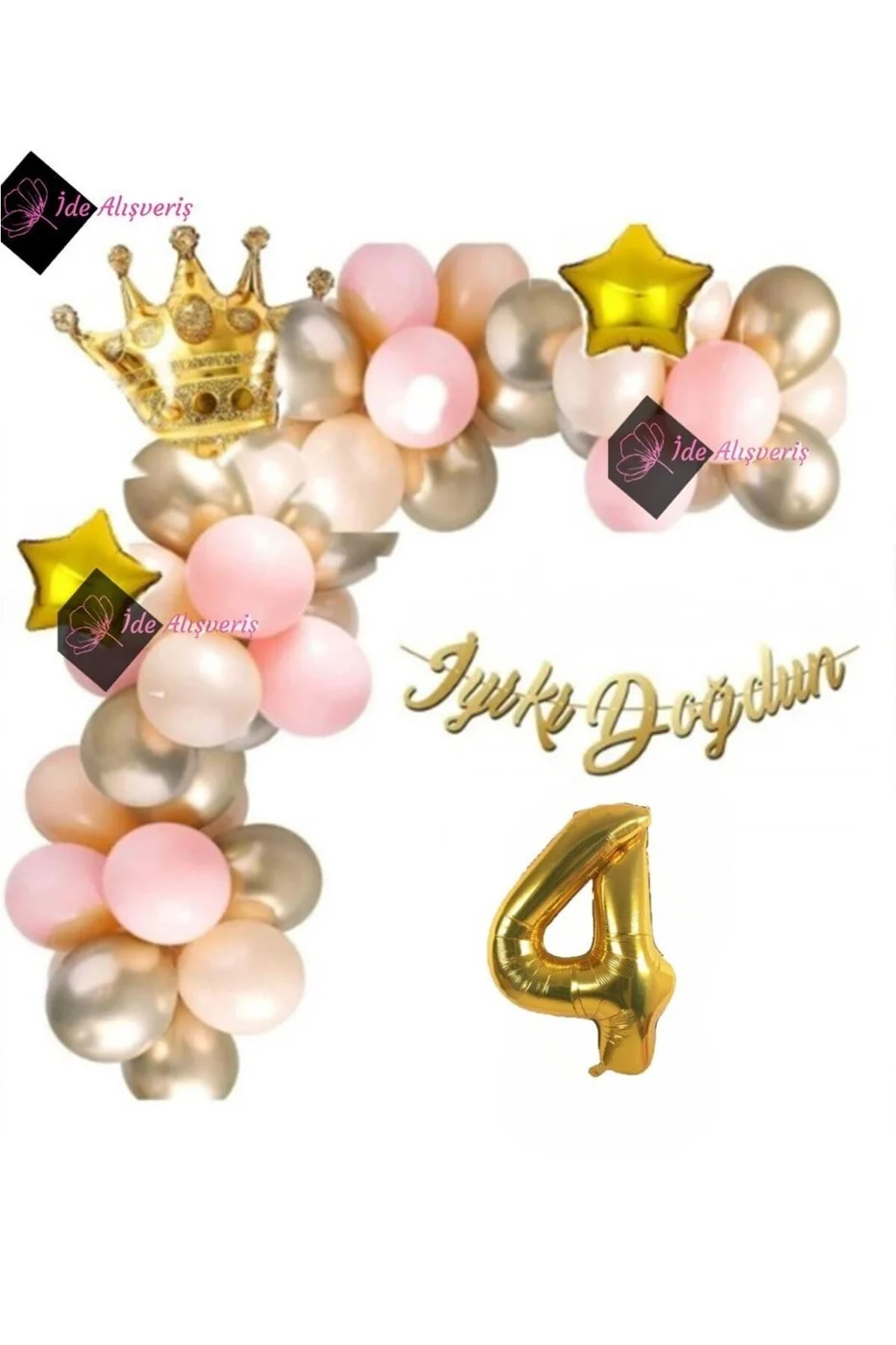 4 Yaş Lüks Doğum Günü Balon Seti Gold Pembe Doğum Günü Parti Süsü gorsel 2