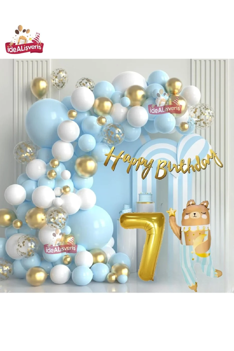 LÜKS TEDDY AYI FOLYOLU GOLD YAŞ FOLYO BALONLU DOĞUM GÜNÜ PARTİ SETİ SÜSÜ gorsel 2