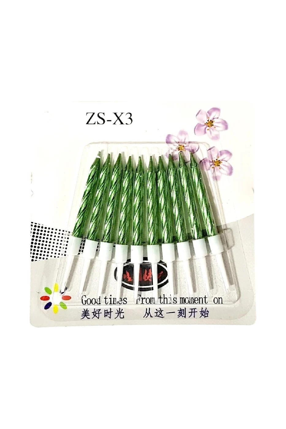 10 LU BURGULU YEŞİL MUM 7.5CM gorsel 2