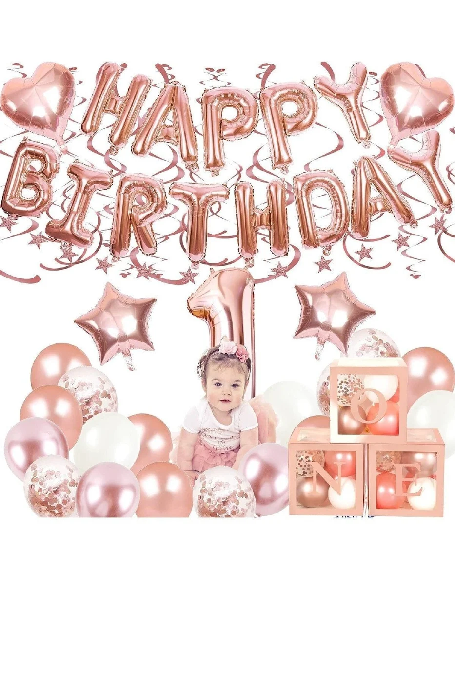 Rose Gold 1 Yaş Balon Zinciri Doğum Günü Seti Iyi Ki Doğdun Doğum Günü Seti