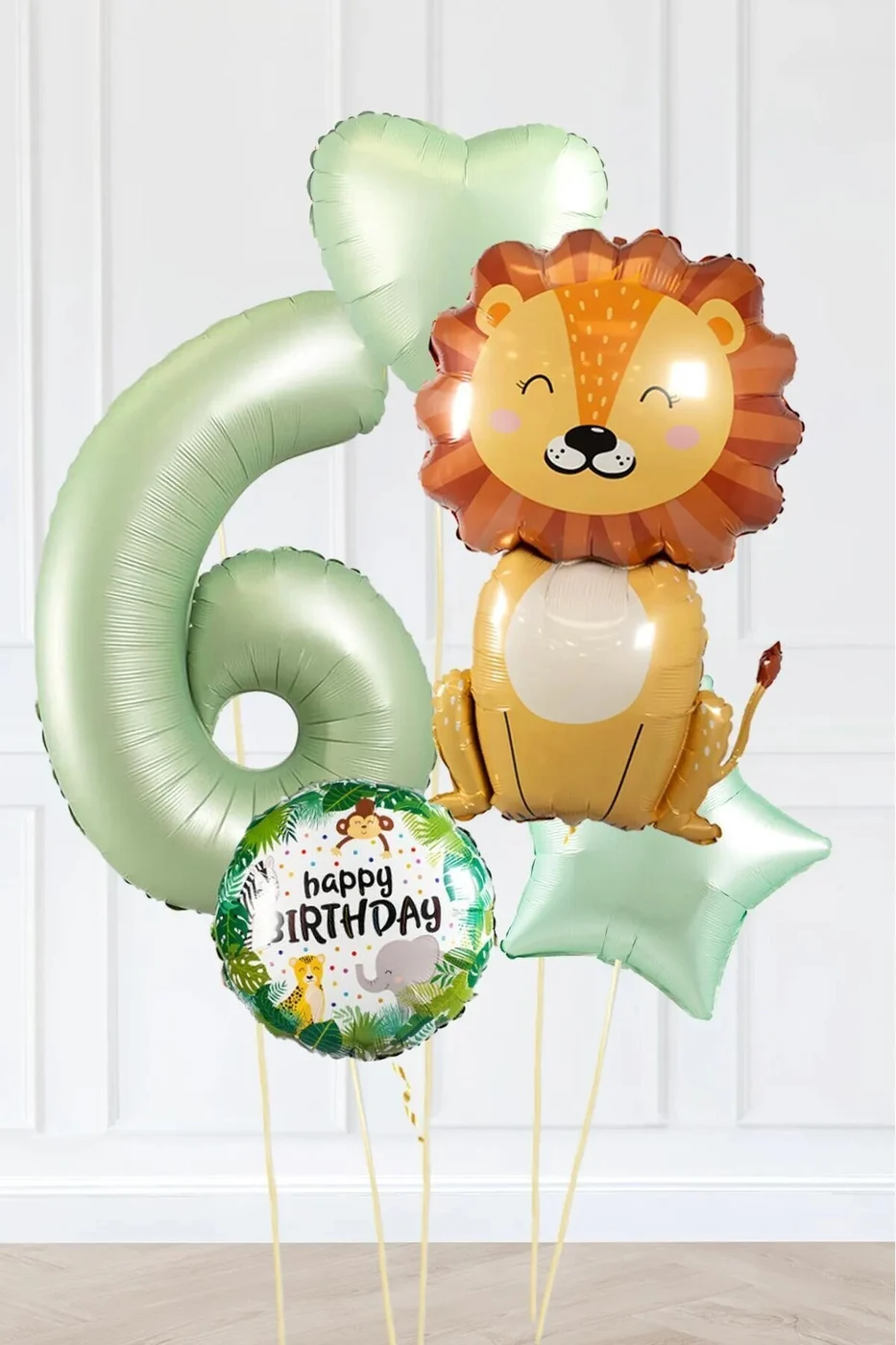 Safari Tema Doğum Günü Yaş Balonlu Retro Yeşil Safari Balonları Sevimli Aslan Parti Seti gorsel 3