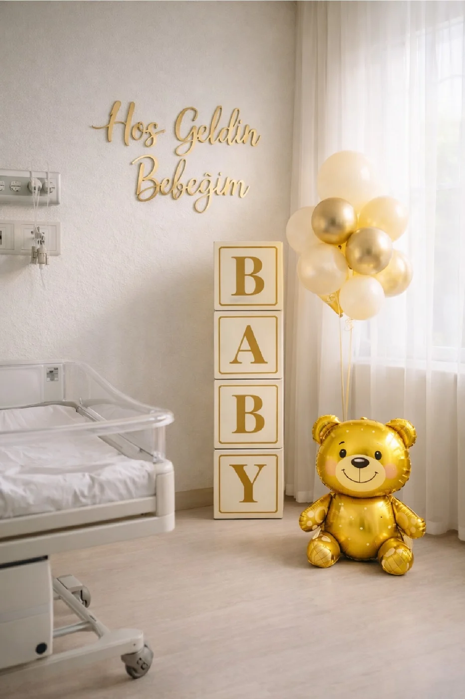 YENİ DOĞAN KARŞILAMA BABY SHOWER HASTANE ODA SÜSLEME AYICIKLI BEBEK BALON DEMETİ SÜSLEME SETİ gorsel 3