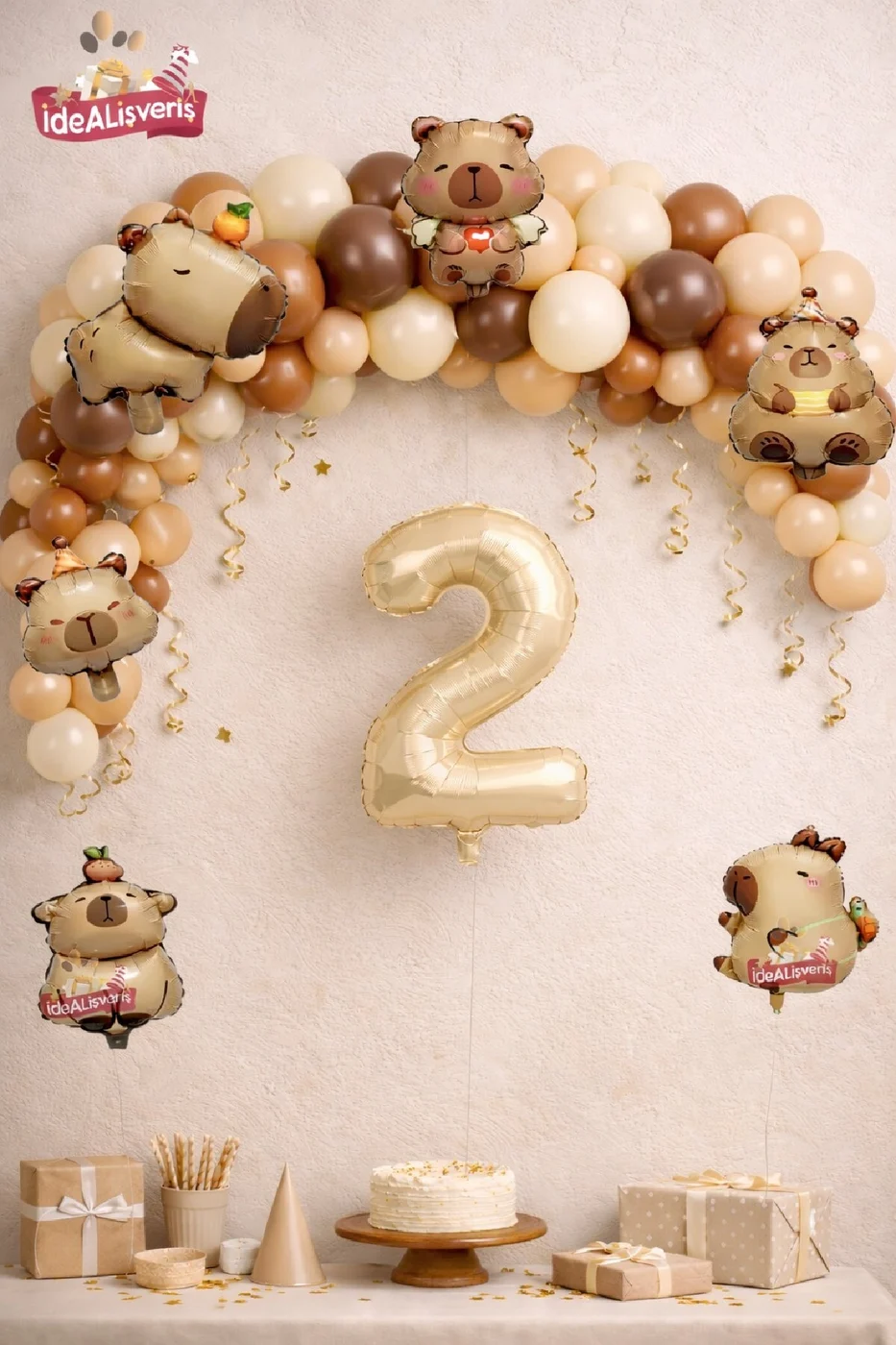 Boho Baby Ayıcık 9 Lu Capybara Yaş Balon Dekor Doğum Günü Parti Seti Süsü gorsel 3