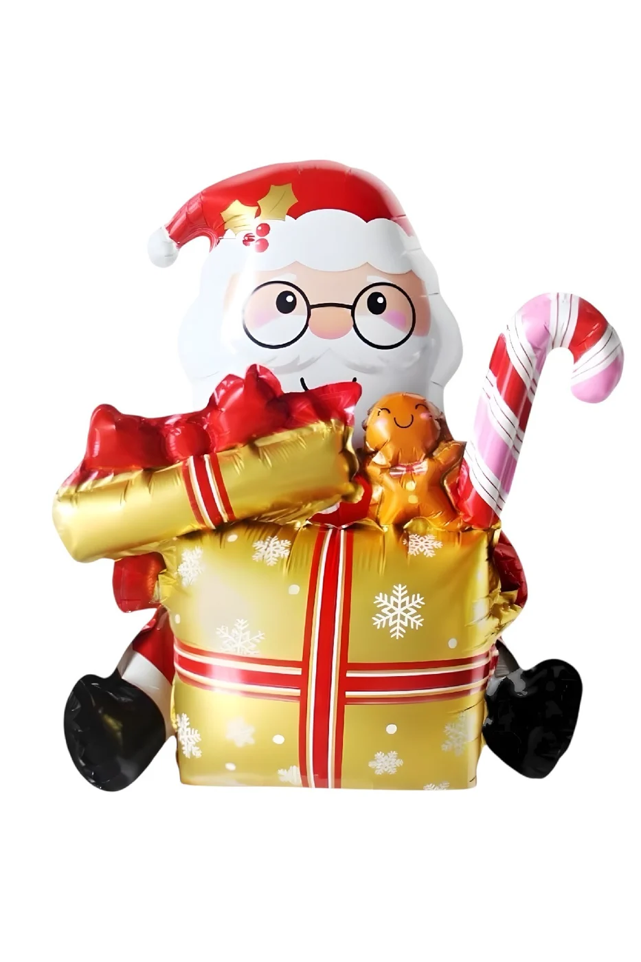 Oturan Gold Hediye Kutulu Noel Baba Yılbaşı Folyo Balon Süsü gorsel 4