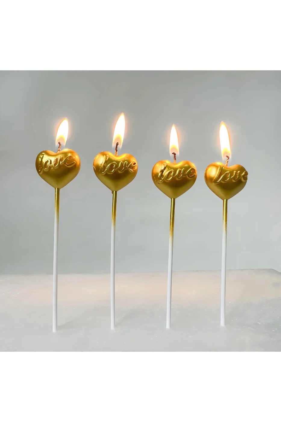 DOĞUM GÜNÜ MUMLAR 4 LÜ ÇUBUKLU LOVE KALP GOLD MUM AŞK ŞEKİLLİ MUMLAR gorsel 5