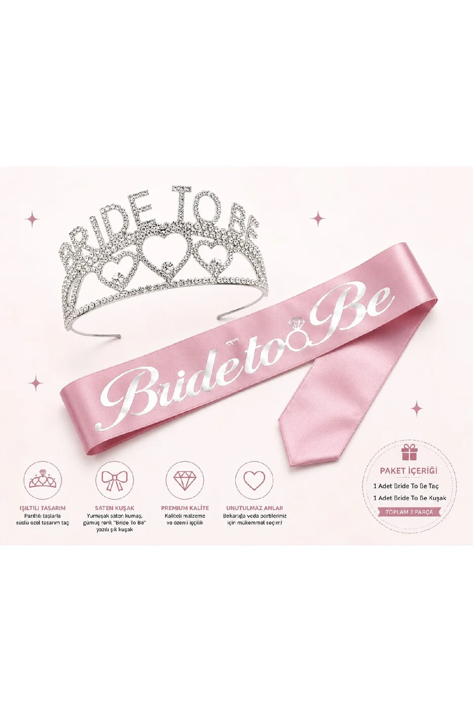 Bride To Be Taç ve Kuşak Seti Bekarlığa Veda Partisi Gelin Aksesuarı gorsel 5