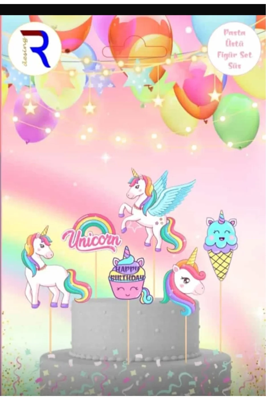 6 adet, Unicorn Temalı Doğum Günü Pasta Süsü Unicorn Baby Pasta Süsü