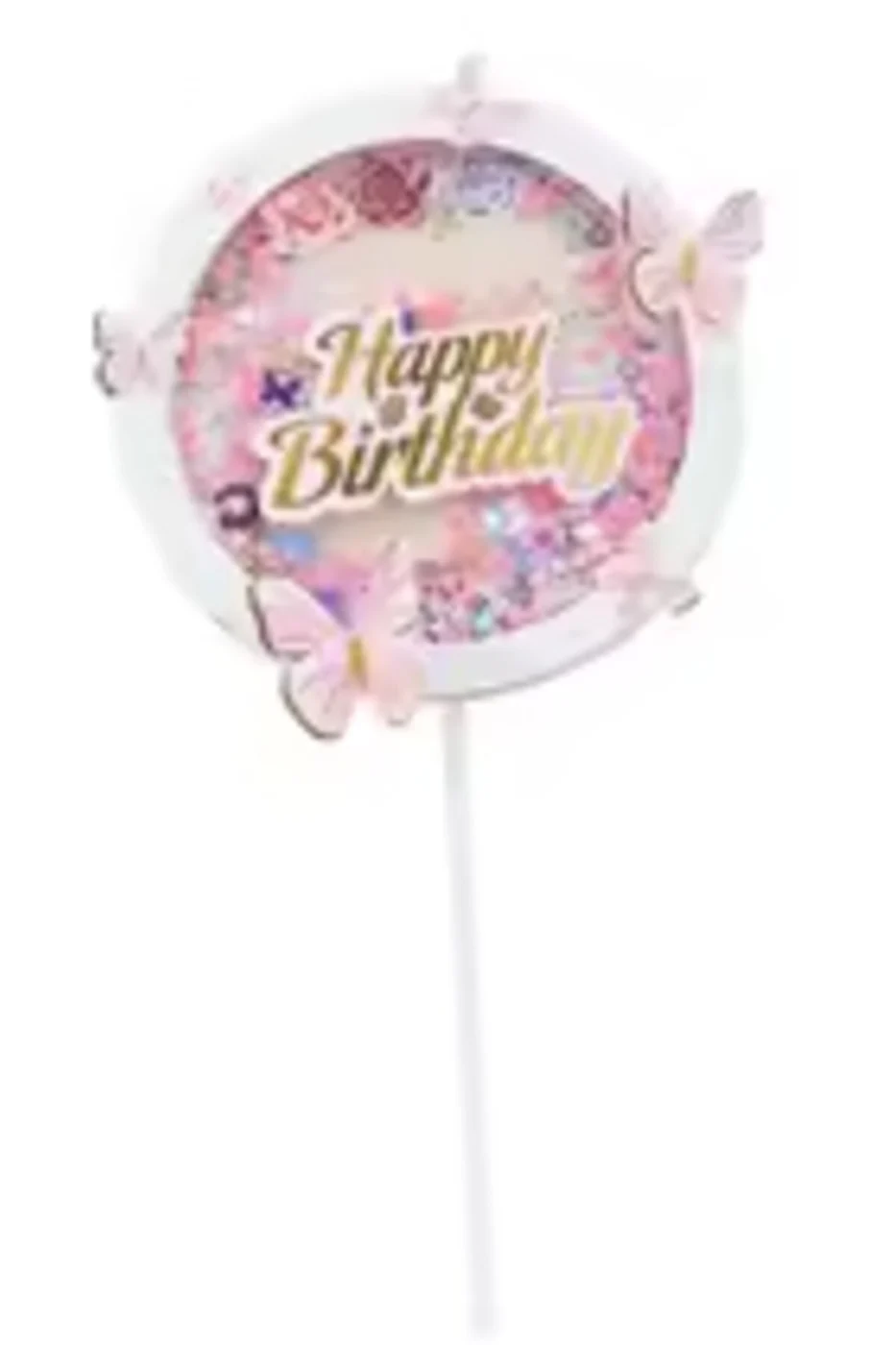 Pembe Happy Birthday Yuvarlak Kelebek Pasta Topper Kelebekler Dekorasyon Malzemeleri Pasta Süsü