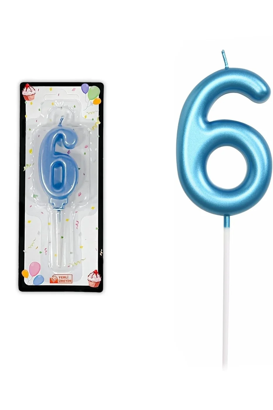 6 YAŞ PARLAK AÇIK MAVİ ŞIK MUM 12 CM