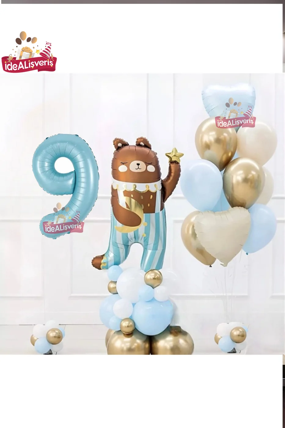 SEVİMLİ TEDDY BEAR AYI FOLYOLU 9 YAŞ MAVİ FOLYOLU DOĞUM GÜNÜ PARTİ SETİ SÜSÜ gorsel 2