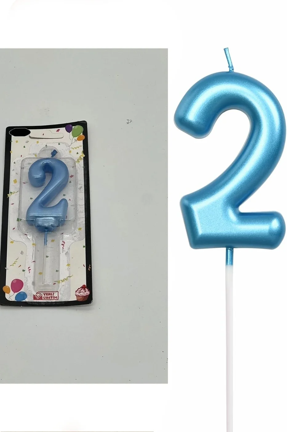 2 YAŞ PARLAK AÇIK MAVİ ŞIK MUM 12 CM