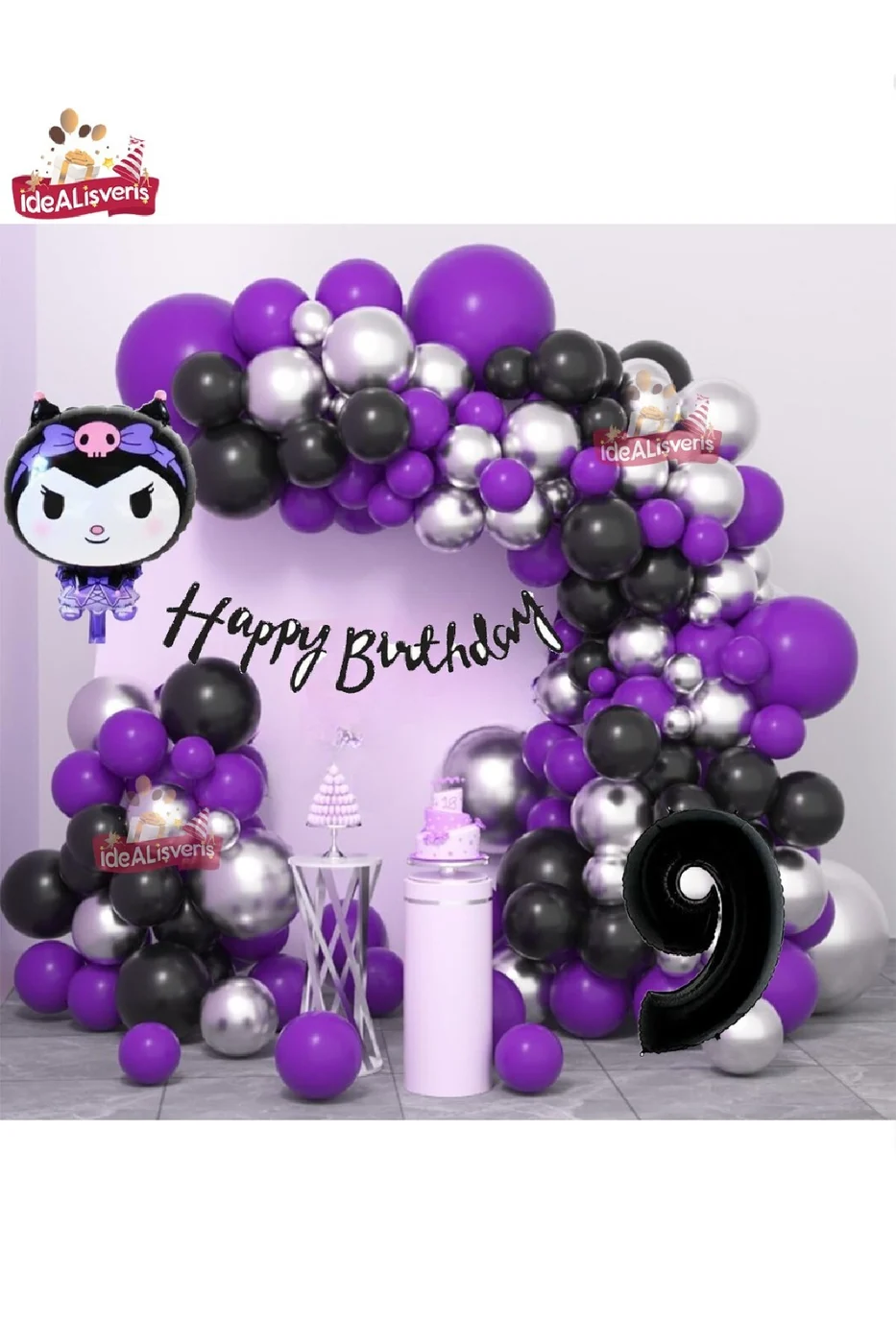 Yaş Folyolu Kuromi Temalı Balon Seti Kuromi Doğum Günü Parti Seti Süsü gorsel 8