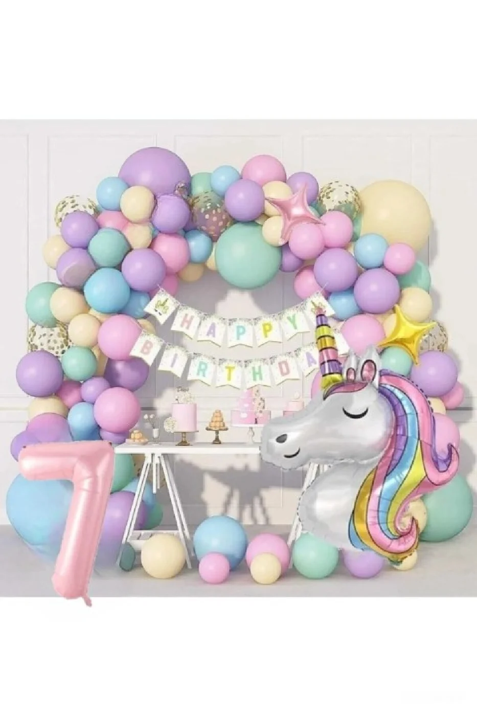 Kız Çocuklar Için  Unicorn Lüks Doğum Günü Parti Seti Süsü
