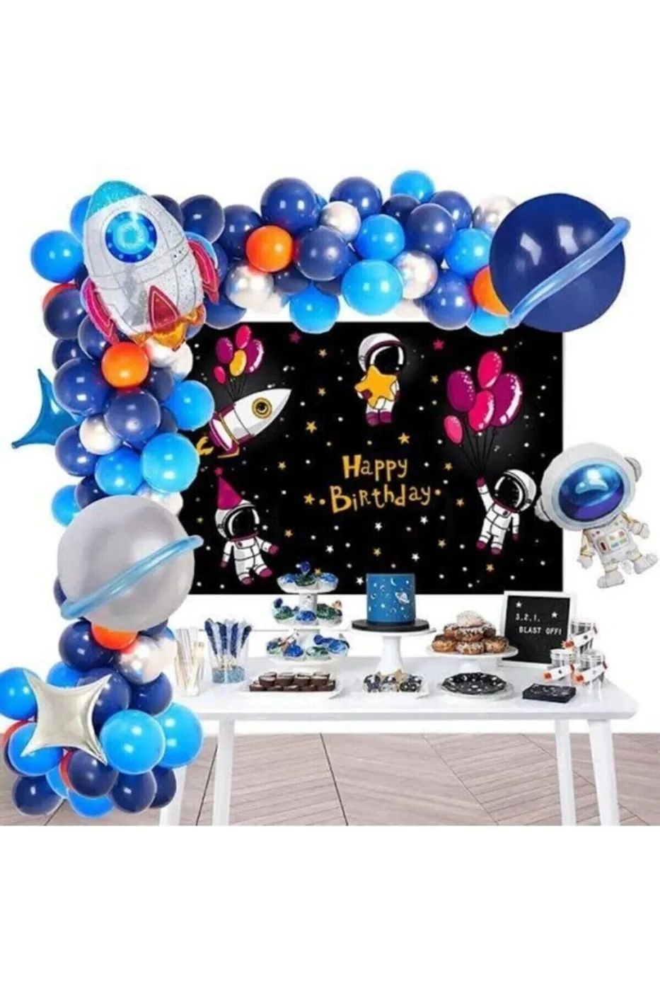 Astronot Roket Balonlu Astronot Uzay Temalı Doğum Günü Balon Zinciri Doğum Günü Süsü