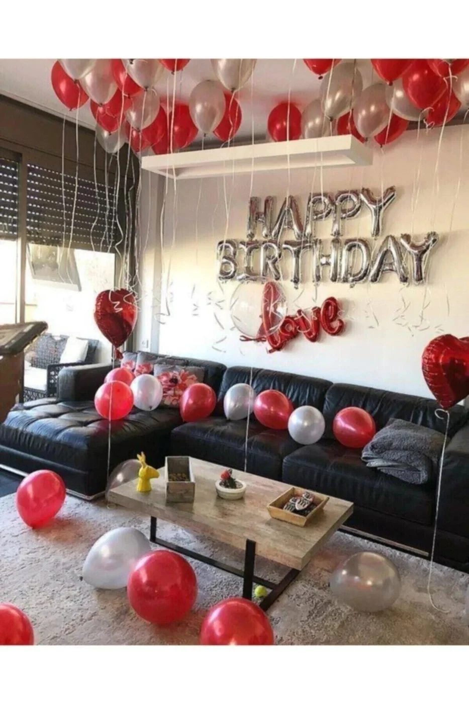 Kırmızı Gümüş Happy Bırthday Balon Seti (sevgililer Seti ) gorsel 2